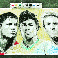 футбол,Чемпионат мира 2014, Художница рисует портреты звезд Чемпионата Мира футбольным мячом
